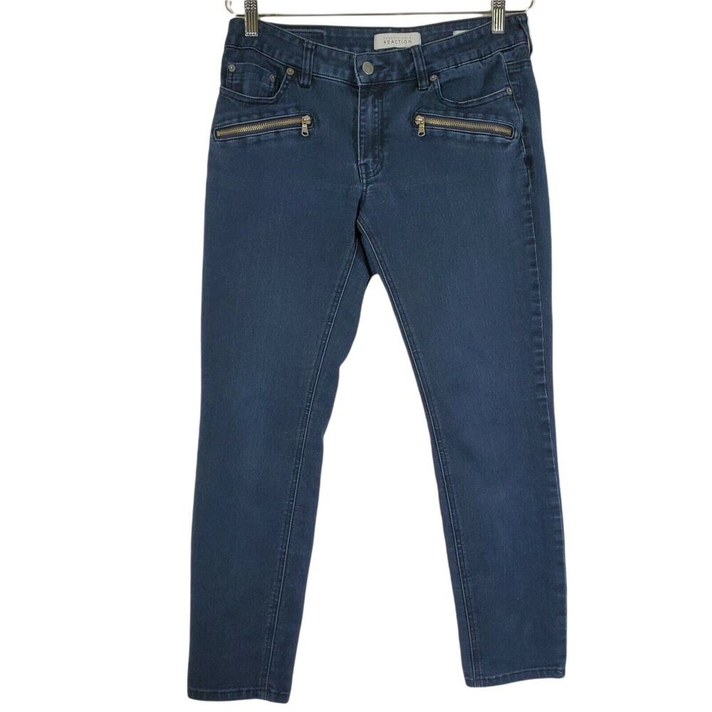 Kenneth Cole Reaction Womens Skinny Jeans 10 Stretch Zipper Accents Dark Wash